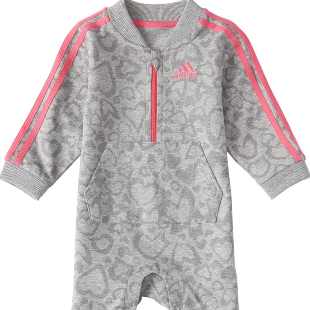 Adidas Baby Long Sleeve 1/4 Zip Coverall With Kangaroo pocket &Snap Legs